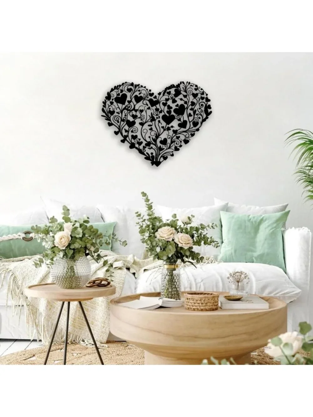 Heart Flower Metal Wall Art - Love Decor for Living Room, Bedroom, Office & More